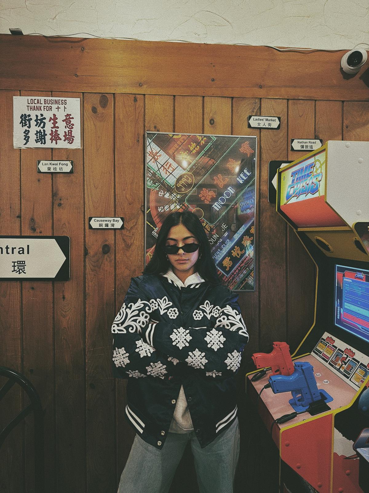 NY "Diaspora Yanks" Satin Baseball Jacket: Navy - Image 12