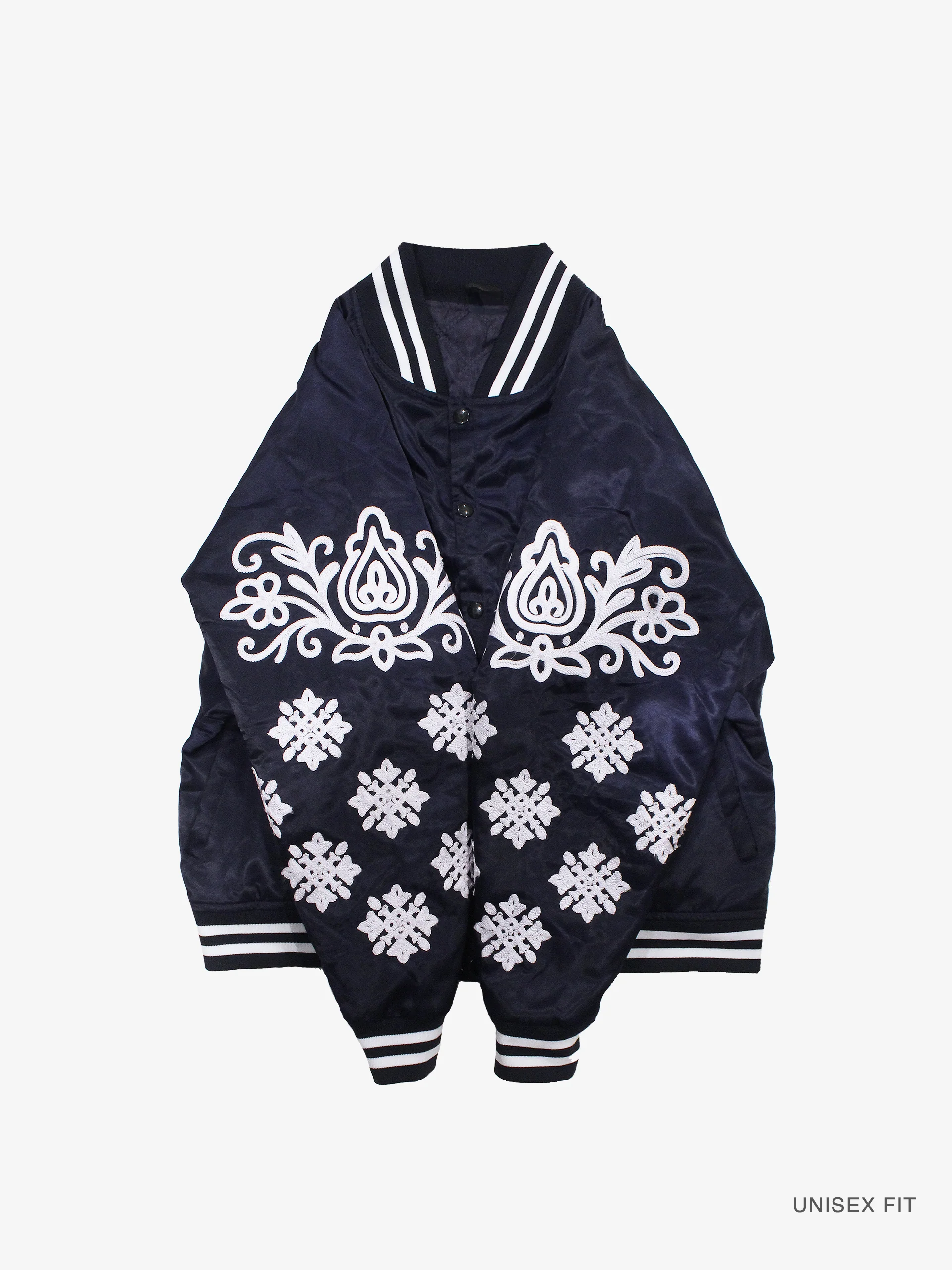 NY "Diaspora Yanks" Satin Baseball Jacket: Navy - Image 3