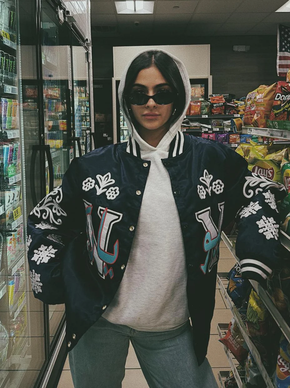 NY "Diaspora Yanks" Satin Baseball Jacket: Navy - Image 7