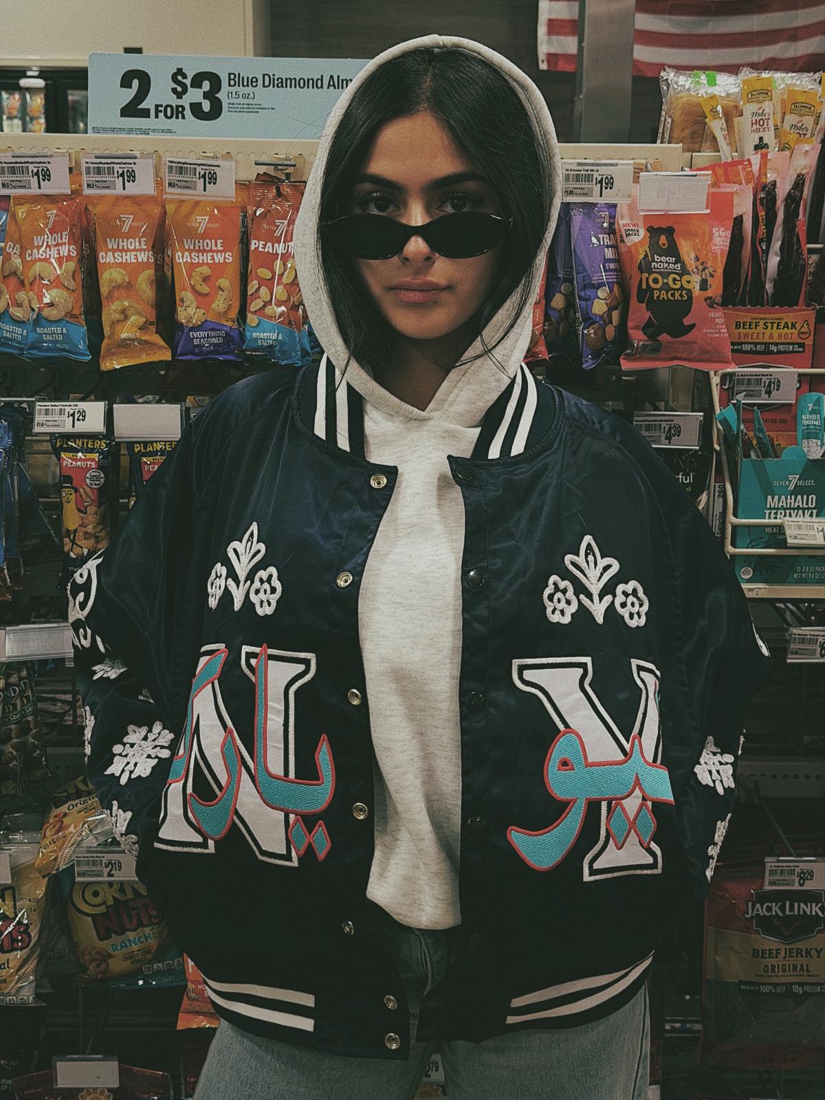 NY "Diaspora Yanks" Satin Baseball Jacket: Navy - Image 9